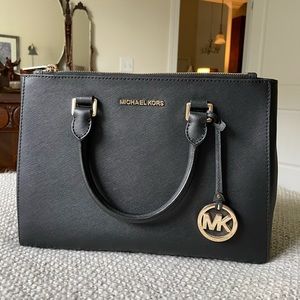 Michael Kors Kellen Medium Satchel, Black with Gold Hardware